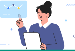 그래프를 가리키며 설명하는 일러스트